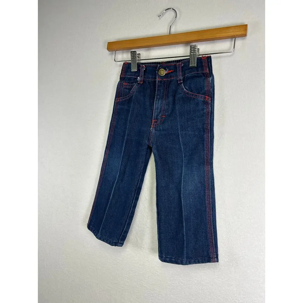Vintage Little by Little 70/80s baby denim jeans‎ with red stitching 24m